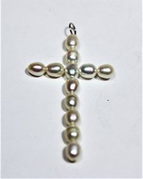 Sterling Silver And Genuine Cultured Pearl Cross Pendant