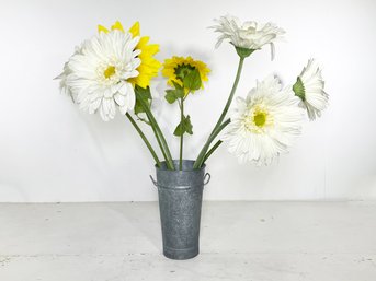 Oversize Faux Sun Flowers And A Galvanized Steel Planter By Restoration Hardware