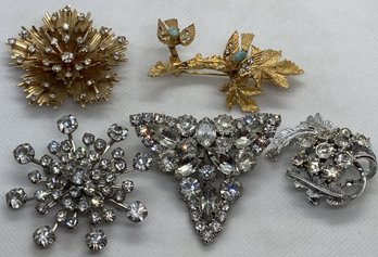 Fine Grouping Of 5 Vintage Statement Brooches- Circa 1940s/50s- Includes A Signed 'trembler'