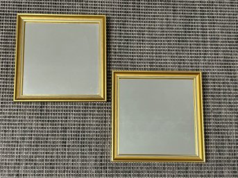 Pair Of Gold Framed Mirrors, 9.25' Square