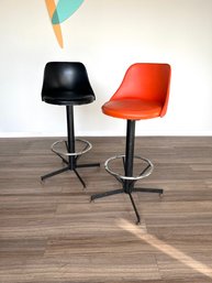 60s Black & Orange Vinyl Barstool Set Of 2