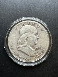 1957-D Benjamin Franklin Silver Half Dollar