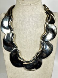 Large 1980s Silver Tone Link Necklace Designer