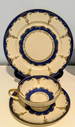 Rosenthal Selb Germany Navy /cream/ 24k Gilt  Porcelain Dessert Plates With Cup And Saucers