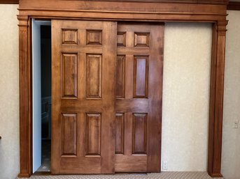 A Double Wood Sliding Door On Track Including Custom Fluted Pilaster Trim - Rm 2E