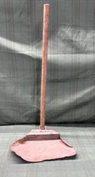 Primitive Copper Dustpan On Wooden Stick Handle