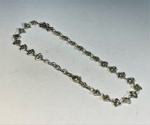 Fine Heart Shaped Link Sterling Silver Bracelet 10'