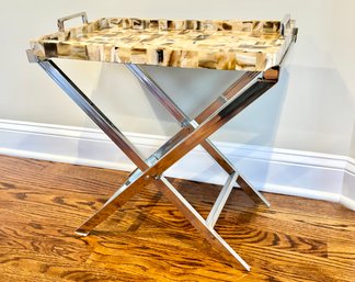 Crosby Tray Table- Natural Horn With Polished Nickel Stand