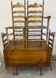 Pine Drop Leaf Table And Four Ladder Back Chairs