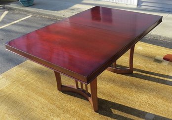 Art Deco Red Mahogany Finish Dining Table With One Leaf