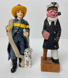 Vintage Figurines: Old Salt And Fireman With Dog
