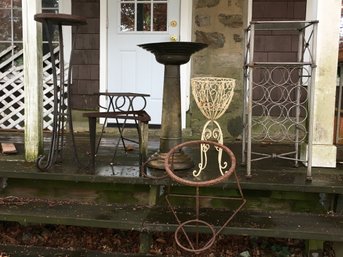 Great Seven (7) Piece Metal / Wrought Iron Lot - ALL PIECES - ONE BID - Wine Rack - Birdbath - Table & MORE !