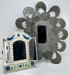 2 Hand Crafted Mexican Tin Wall Mirrors