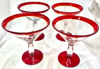 Incredible Oversized Martini Glasses With Red Rim And Foot