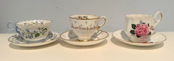 Trio Of Vintage English Porcelain Teacups And Saucers, Tuscan, Royal Dover,Shelley,