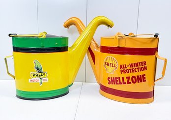 A Pair Of Vintage Oil Cans, Polly And Shell - Restored