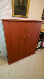 Antique 2 Door Pine Cupboard 50w,16dx56h Cranberry Red Paint