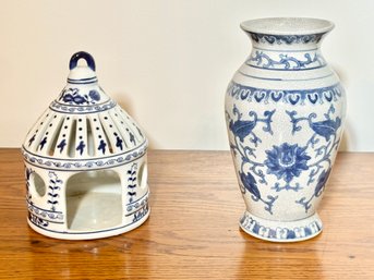 Pair Of Blue And White Ceramic Decor