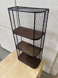 Chicken Wire And Dark-stained Knick Knack Shelf