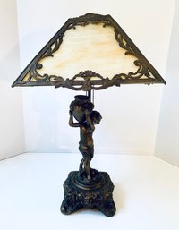 Sweet Antique Cherub Slag Lamp