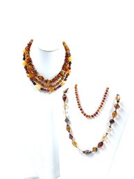 Collection Of 5 Amber Jewel Tone Necklaces