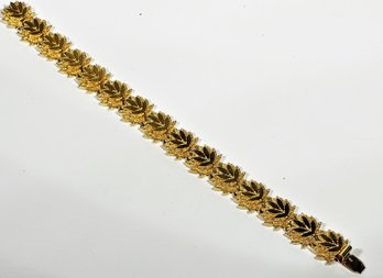 Fancy Gold Tone Link Vintage Bracelet Leaf Design