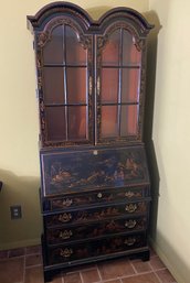 Drexel Heritage Et Cetera Asian Chinoiserie Black Lacquer Secretary Desk