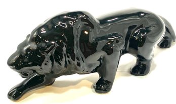 Vintage Black Lion Ceramic Statue