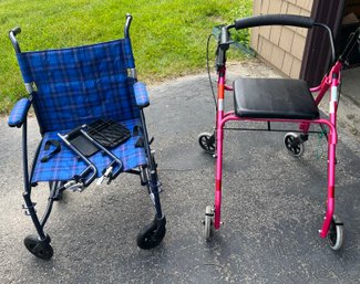 Folding Wheel Chair And Walker With Hand Brakes