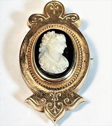 Antique Victorian Gold Filled Hand Carved Stone Cameo Brooch