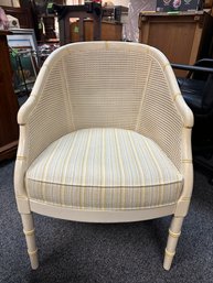 Cream Colored  Cane Back Mid Century Modern Barrel Chair In Very Good Cond.