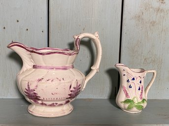 Vintage Pottery Pitchers, Large And Small