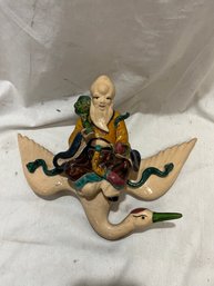 Vintage Chinese Ceramic Roof Tile Figure On Bird