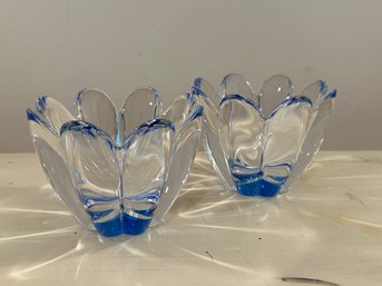 Vintage Orrefors Swedish Crystal Mayflower 8 Petal Bowls (2)