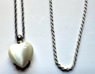 2 Sterling Silver Necklaces, Moonstone Heart Pendant  & Chain From Italy