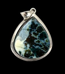 Vintage Large 950 Silver Agate Stone Pendant