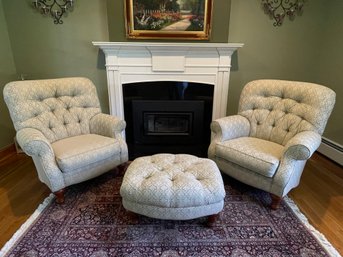 Pair Of Upholstered Chairs And Ottoman