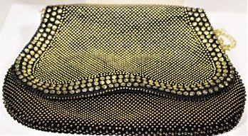 Gold Colored Studded Black Evening Bag Purse Vintage