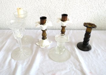 6 Piece Vintage Glass Candle Sticks