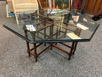 Octagon Glass Top Table With Bamboo Base