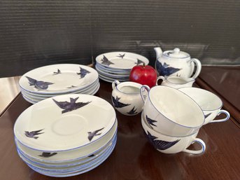 Beautiful Vintage 24 Piece China Set In The Blue Bird Pattern Made By Victoria Austria