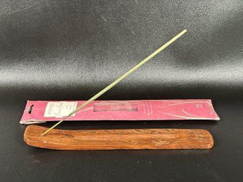 A  Vintage Wooden Incense Burner With Brass Inlay