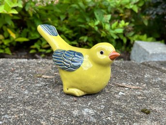 Garden Decor: A Precious Little Glazed Ceramic Bird In Yellow