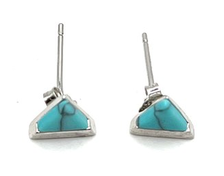 Sterling Silver Turquoise Color Triangle Stud Earrings