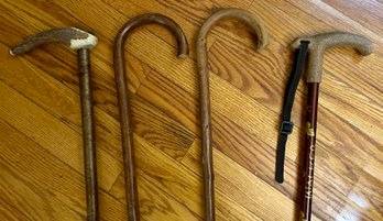 Group Of Four Vintage Walking Sticks / Canes