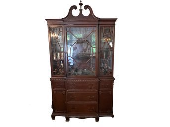 Antique Breakfront Queen Anne China Cabinet