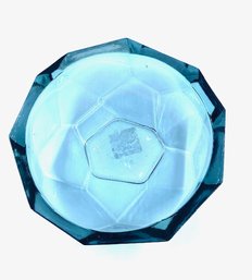 Thick Geometric Slate Blue Glass Bowl