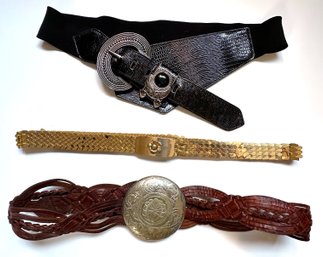 3 Vintage Belts: Leather From Morocco, Gold Scales & Black From The 80s