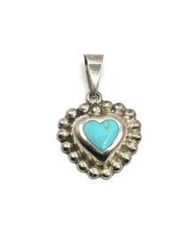 Vintage Mexican Sterling Silver Turquoise Color Heart Pendant
