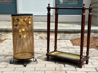 Italian Hollywood Regency Gilded Umbrella Stand Circa,1950s And 19th C. French Umbrella Stand